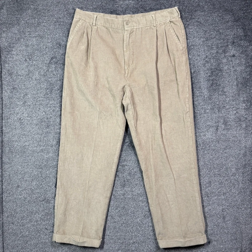 Vintage Scandia Woods Corduroy Pants Mens 36M Tan‎ Pleated Cuffed Khaki Cotton
